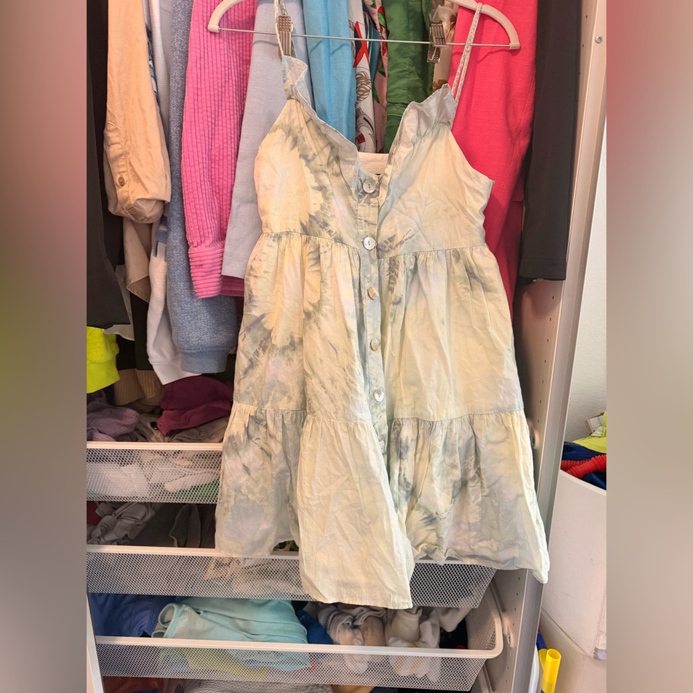 New Zara women’s ruffle mini  Dress in Cream and Blue xs